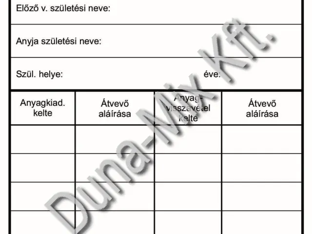 Személyzeti anyagkiadó lap